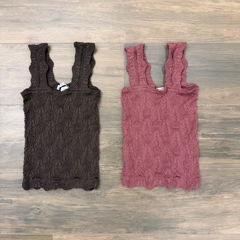 Altar'd State Textured Tank Tops - Brown and Pink